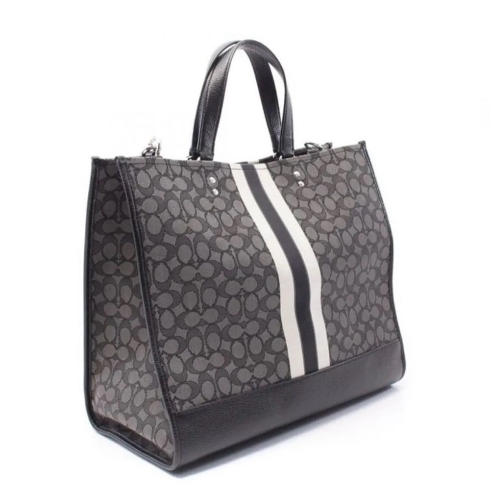 Coach Men's Signature Canvas Messenger Tote in Charcoal with Black Trim - Picture 2 of 5